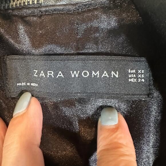 Zara Black Vegan Leather Moto Asymmetrical Full Zip Front Jacket Women Sz XS - Picture 9 of 10